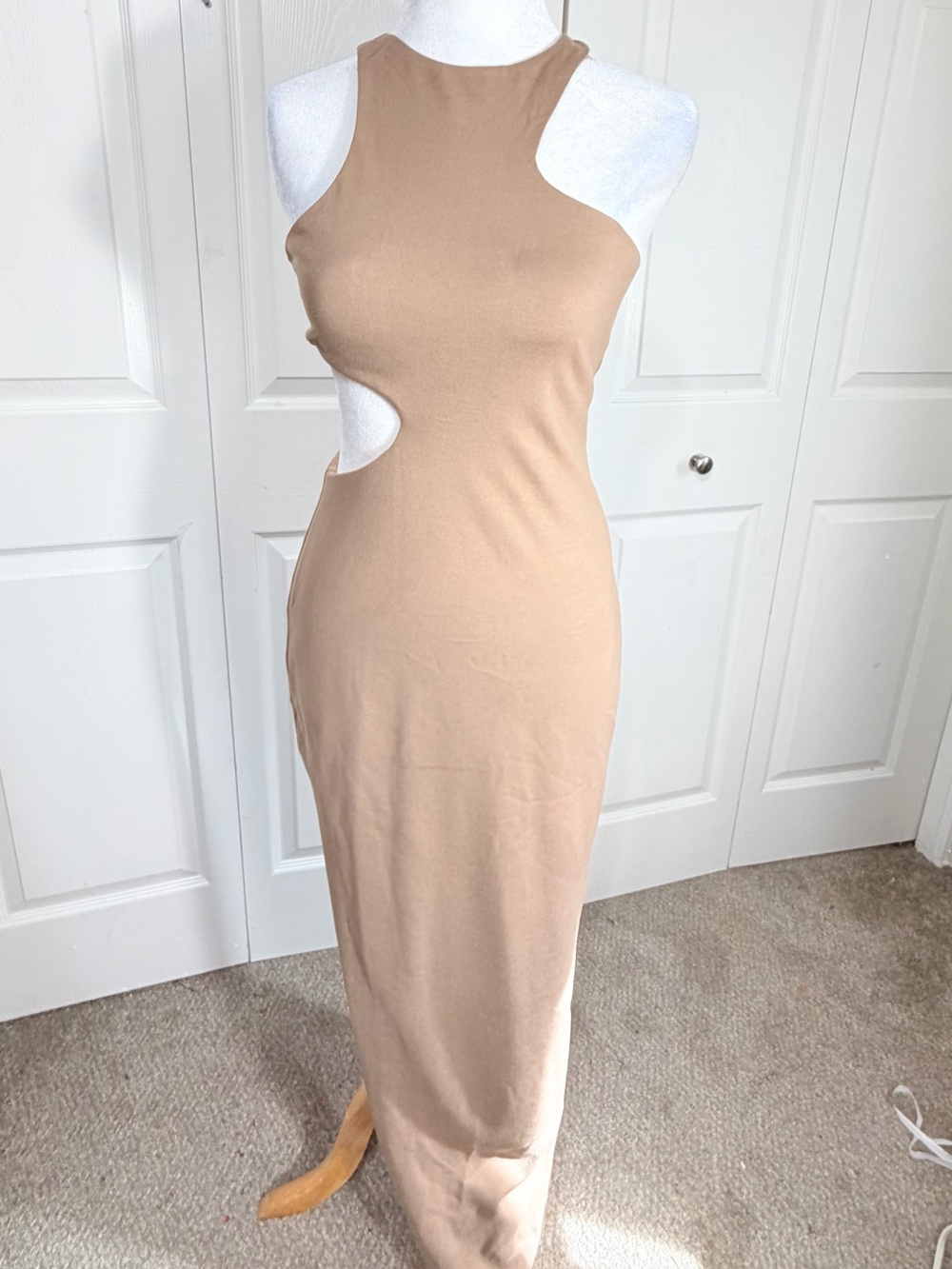 Michael Costello x REVOLVE Rylan Midi Dress Cut Out Taupe Womens Small